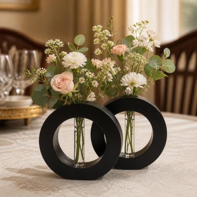 Antique black oval vase -2pc